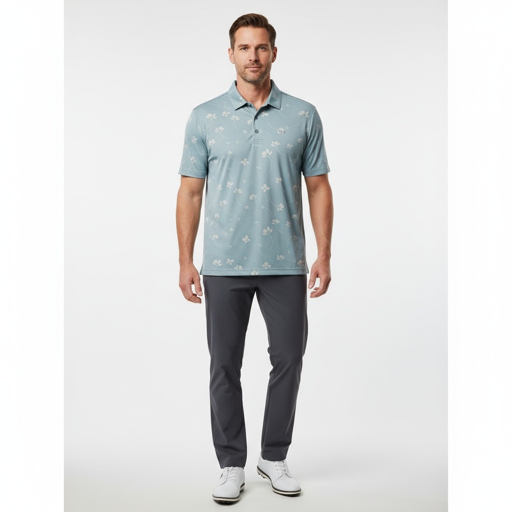 Travis Mathew Good Time Feeling Polo Mens X-Large Light Blue Floral Golf